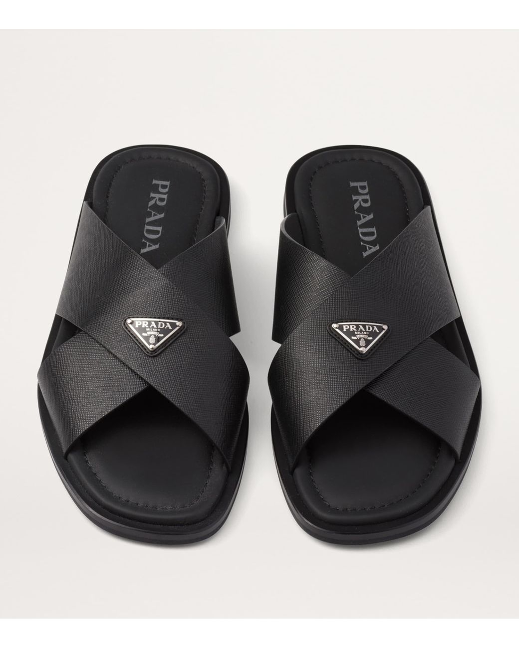 Prada Black Saffiano Leather Crossover Sandals for men