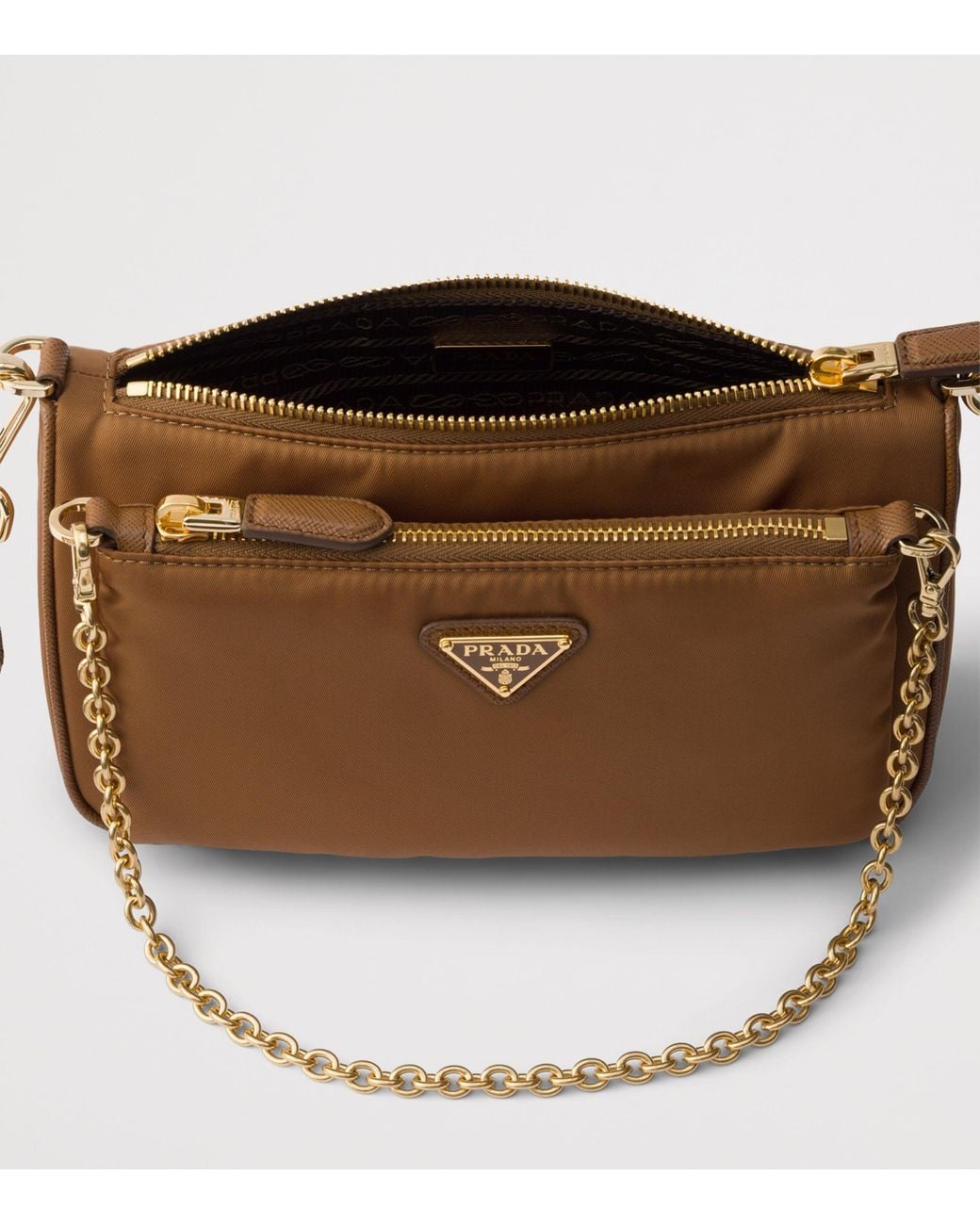 Prada Brown Re-Nylon And Saffiano Leather Shoulder Bag