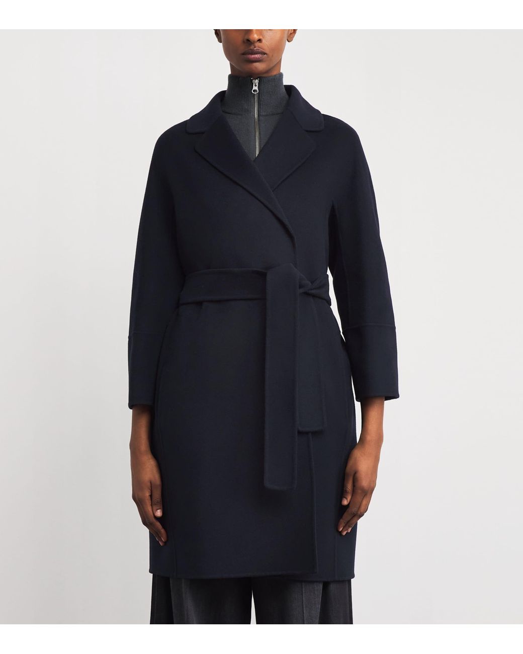 Max Mara Blue Virgin Wool Short Wrap Coat