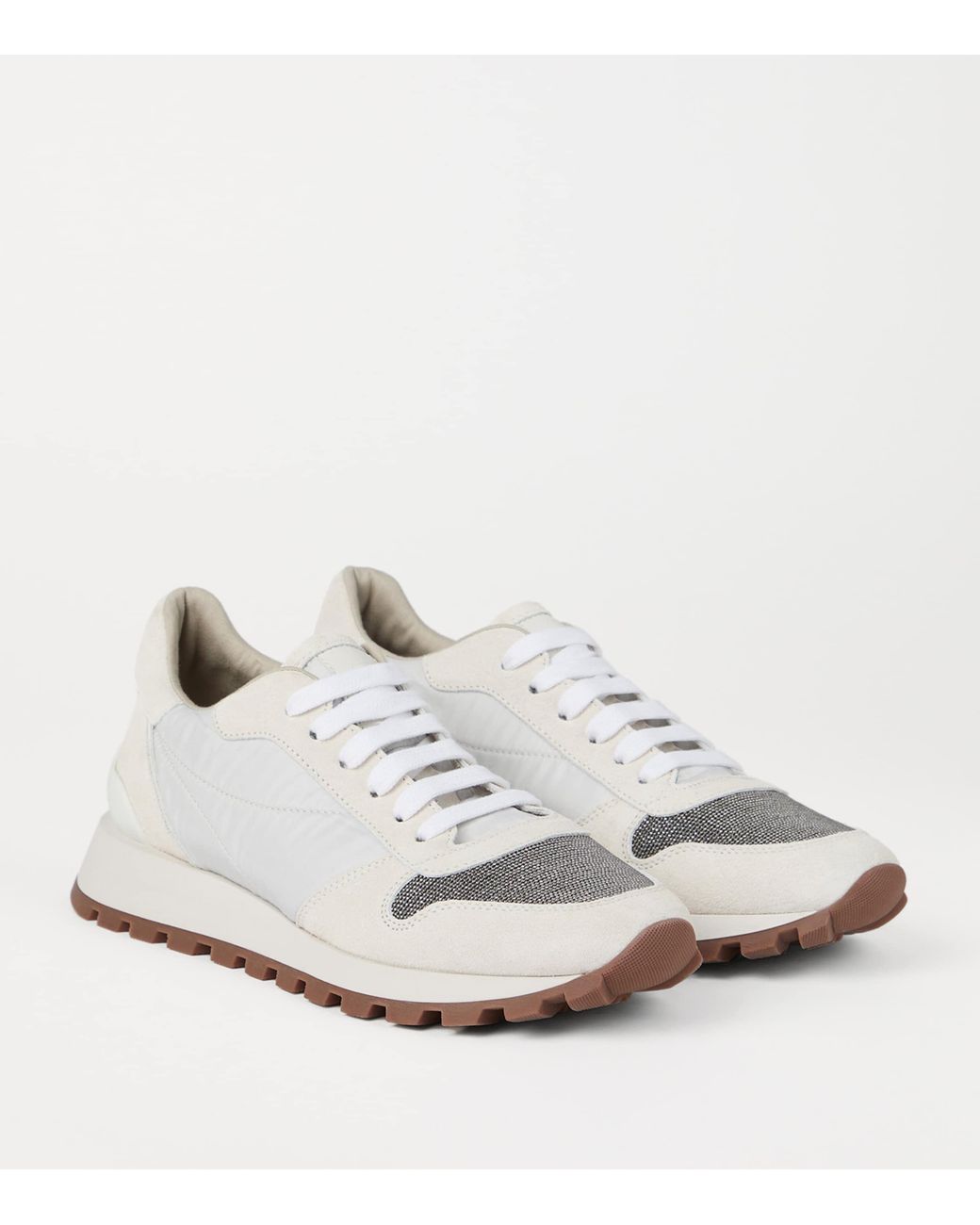 Brunello Cucinelli White Suede Technical Running Sneakers