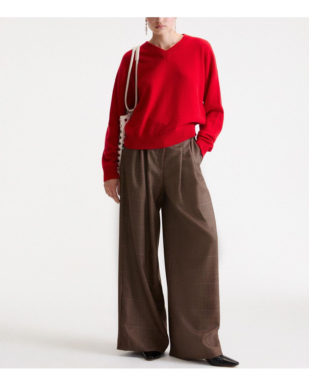 Marella Brown Virgin Wool Pleated Wide-Leg Trousers