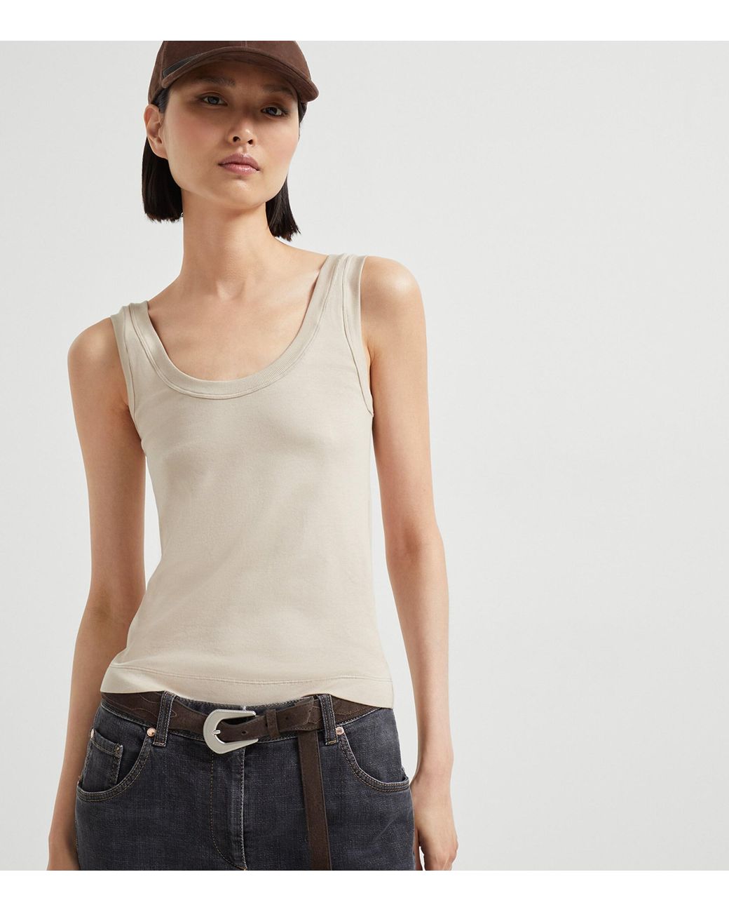Brunello Cucinelli Natural Stretch-Cotton Ribbed Tank Top
