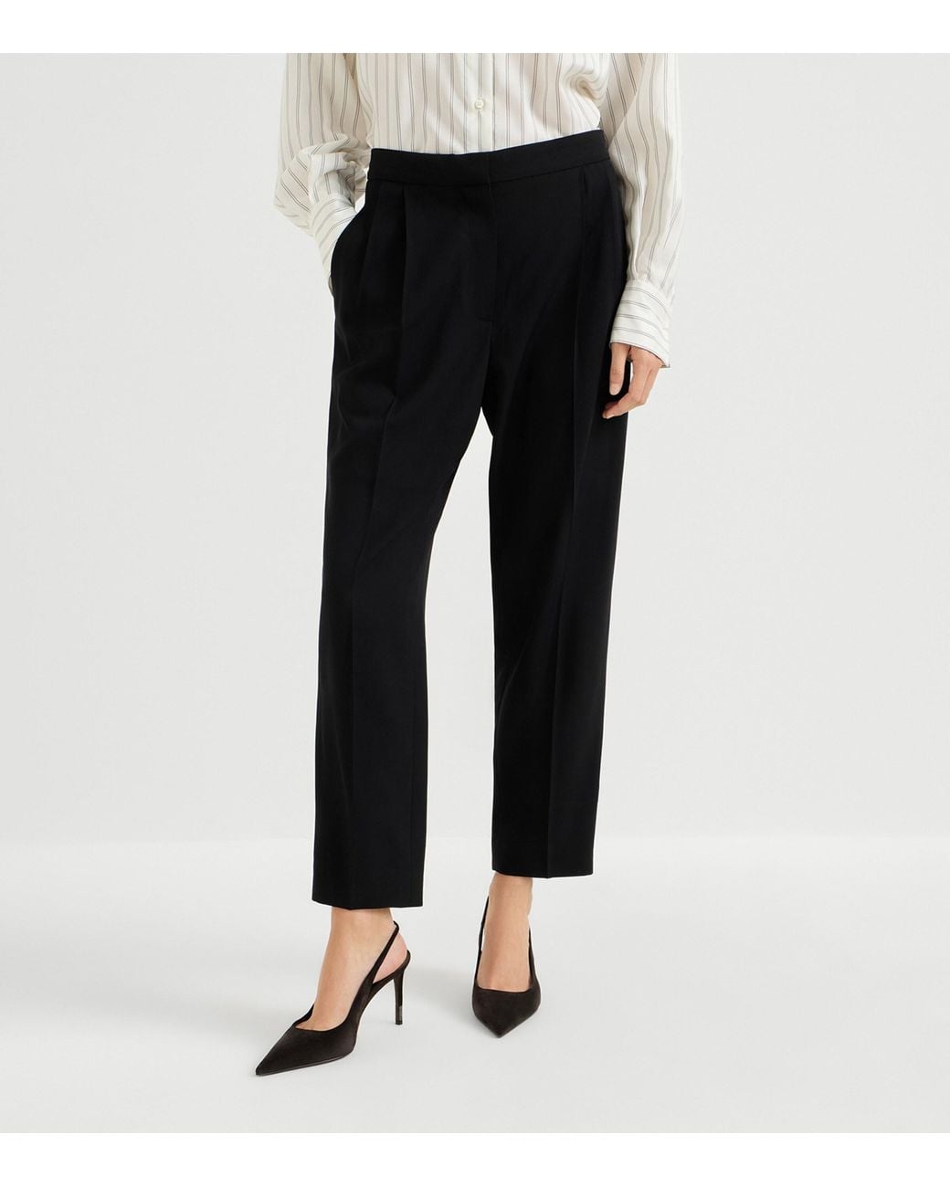 Brunello Cucinelli Black Pleated Tuxedo Trousers