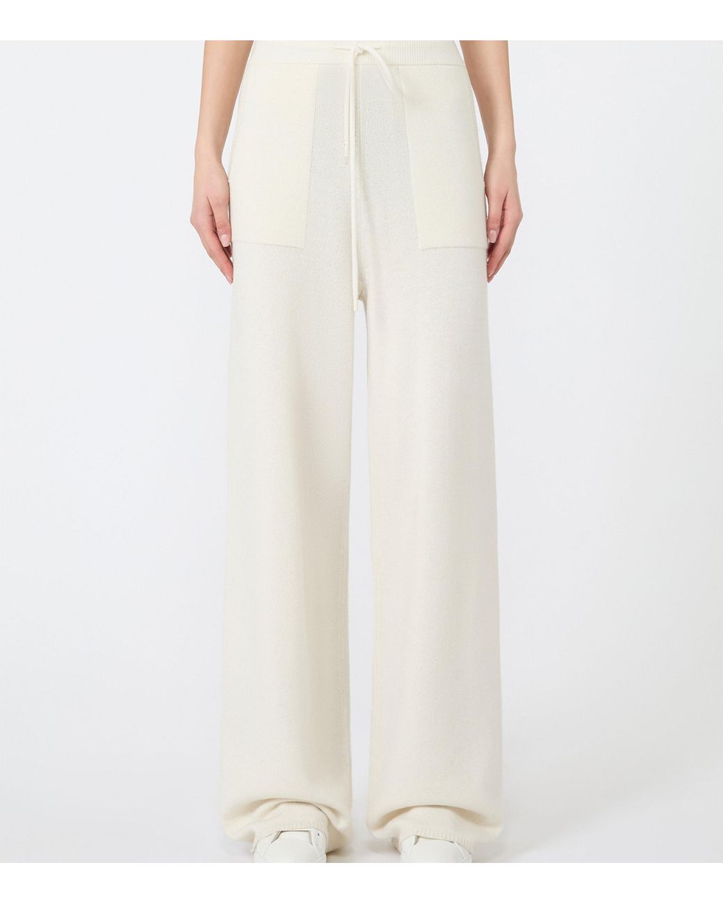 Max Mara White Cashmere Drawstring Trousers