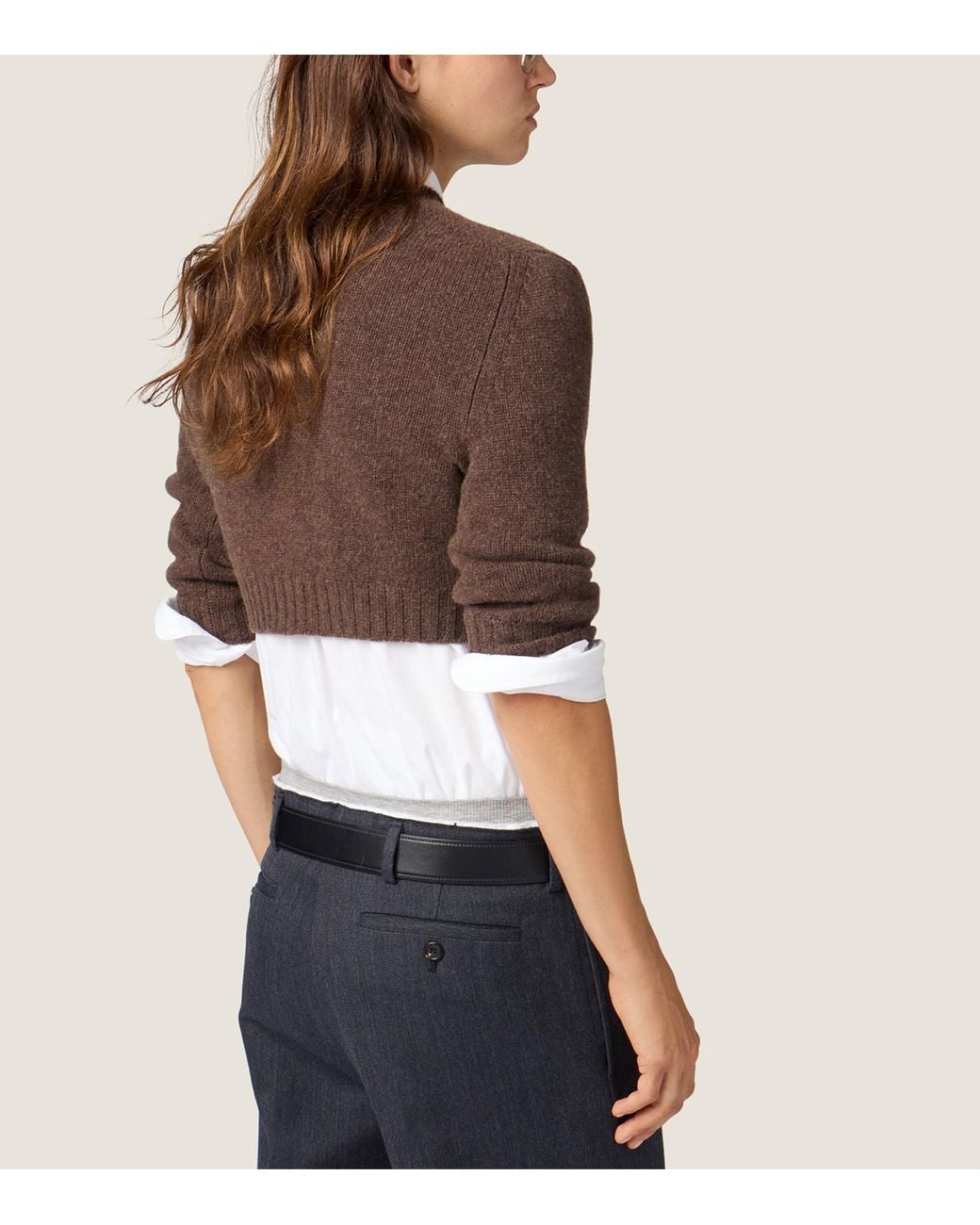 Miu Miu Brown Wool-Cashmere Cropped Sweater