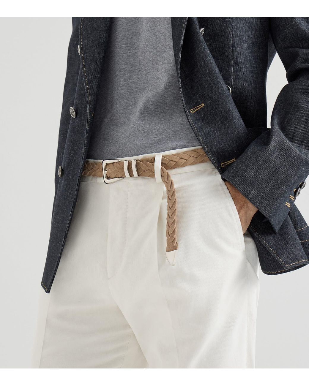Brunello Cucinelli Natural Leather Braided Belt for men