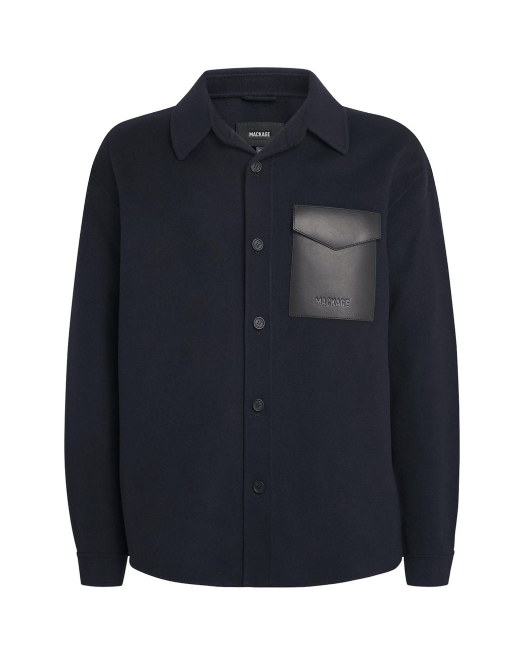Mackage Blue Wool Leather-Trim Emmanuel Overshirt for men