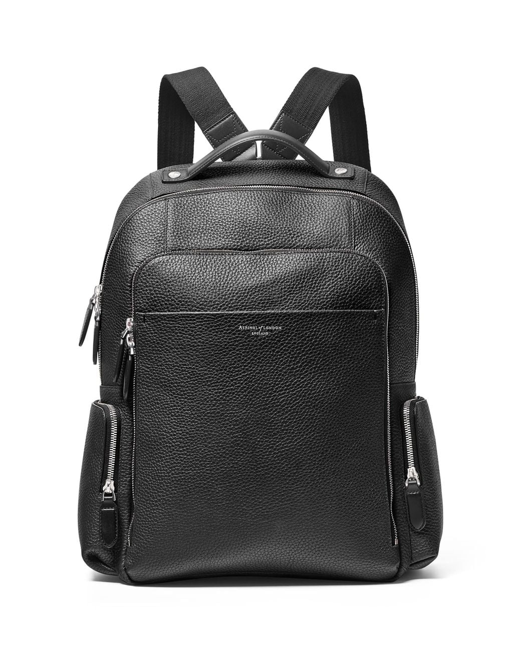 Aspinal Black Pebble Leather Reporter Zipped Backpack