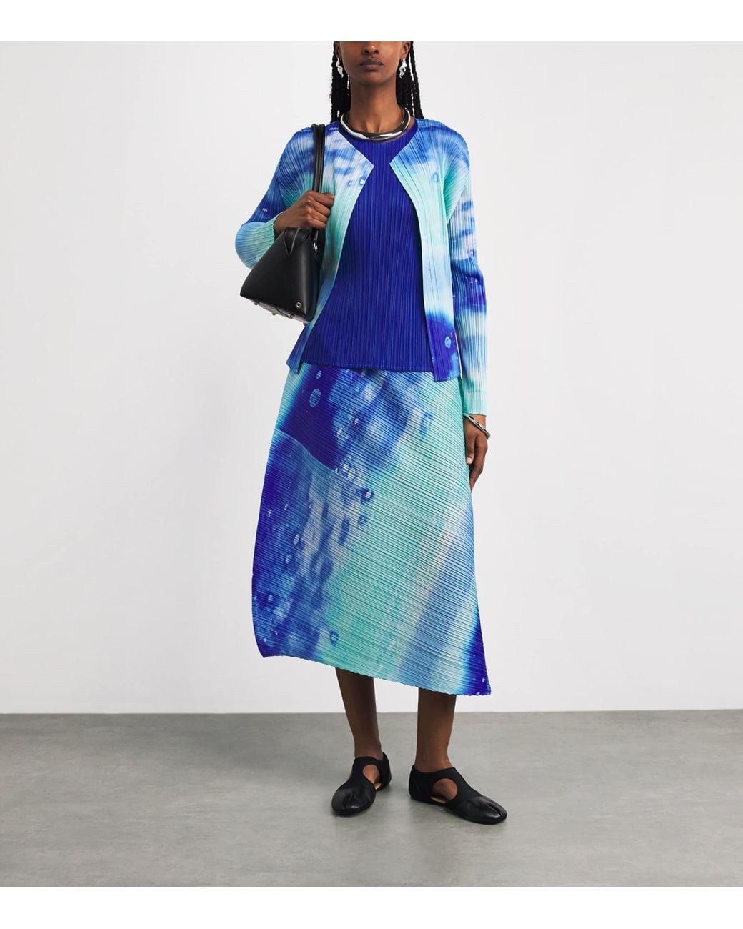 Pleats Please Issey Miyake Blue Sea Bubble Midi Skirt