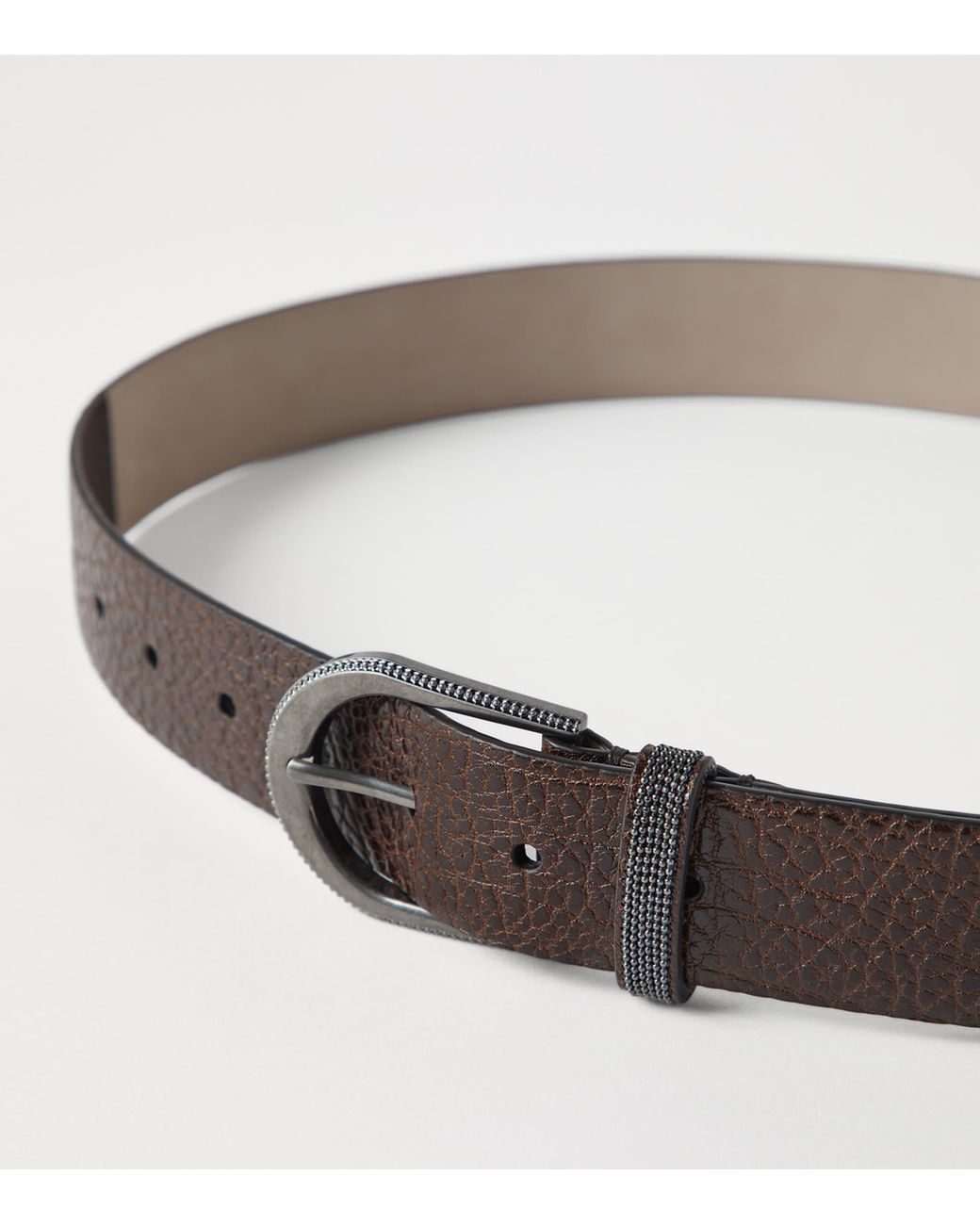 Brunello Cucinelli Brown Hammered Calfskin Belt