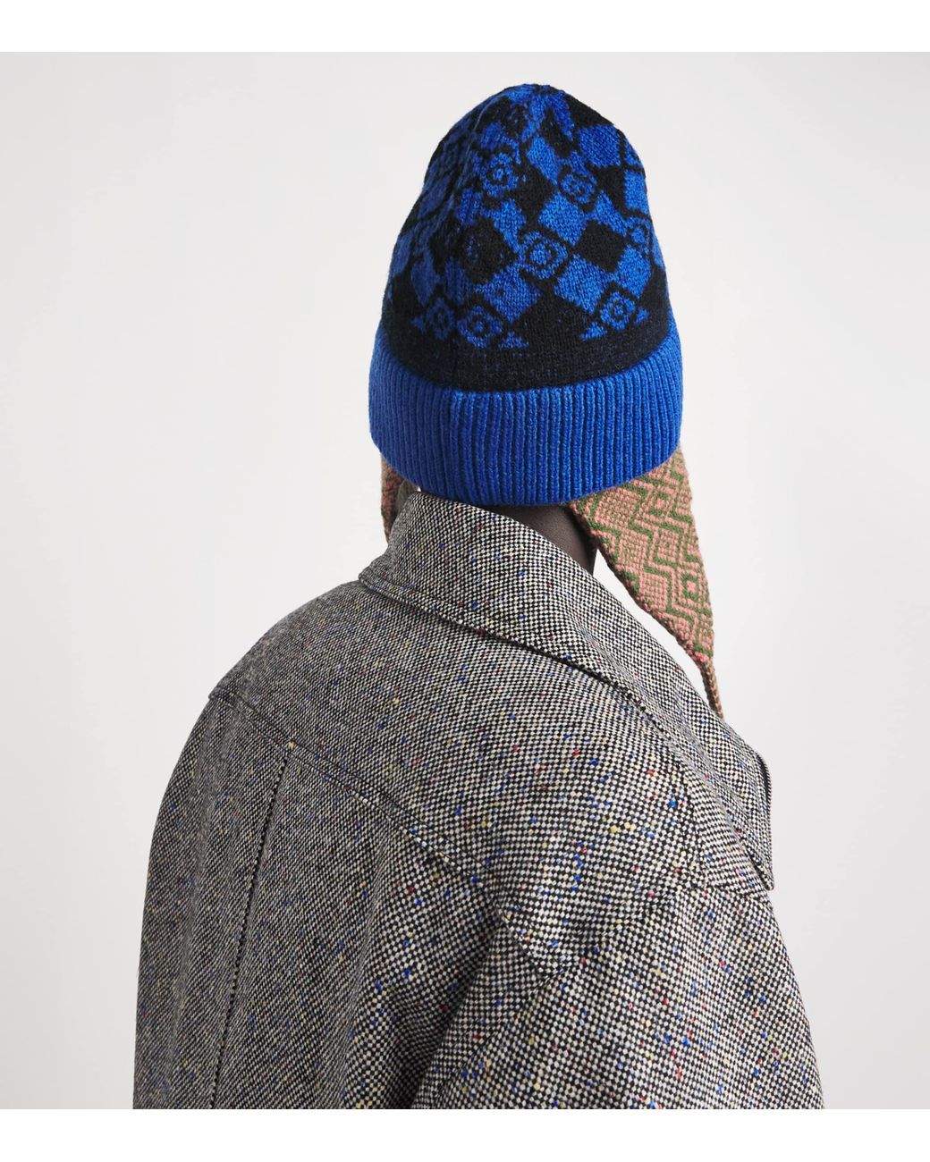 Dries Van Noten Blue Wool Jacquard Hat for men
