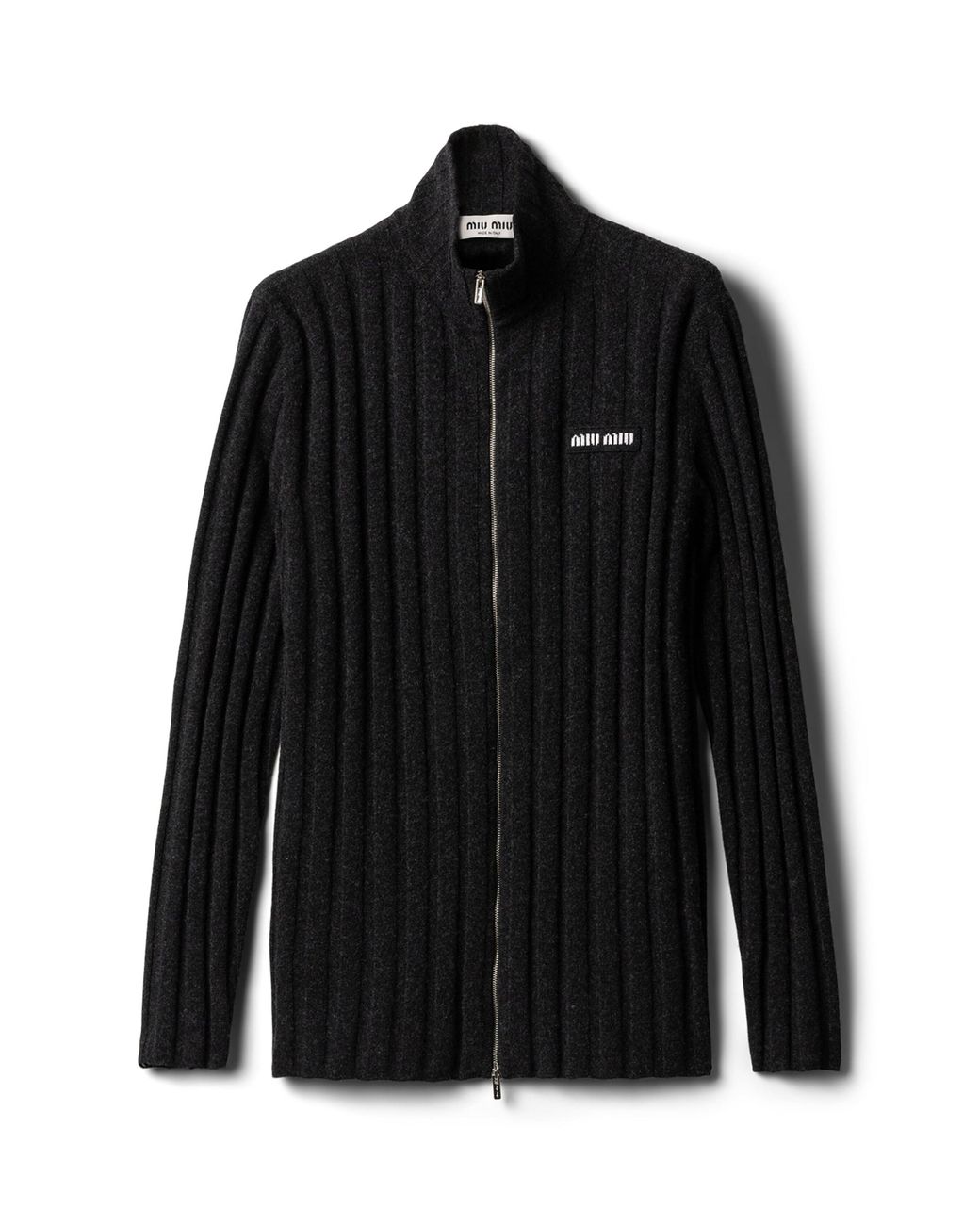 Miu Miu Black Wool-Cashmere Ribbed Cardigan