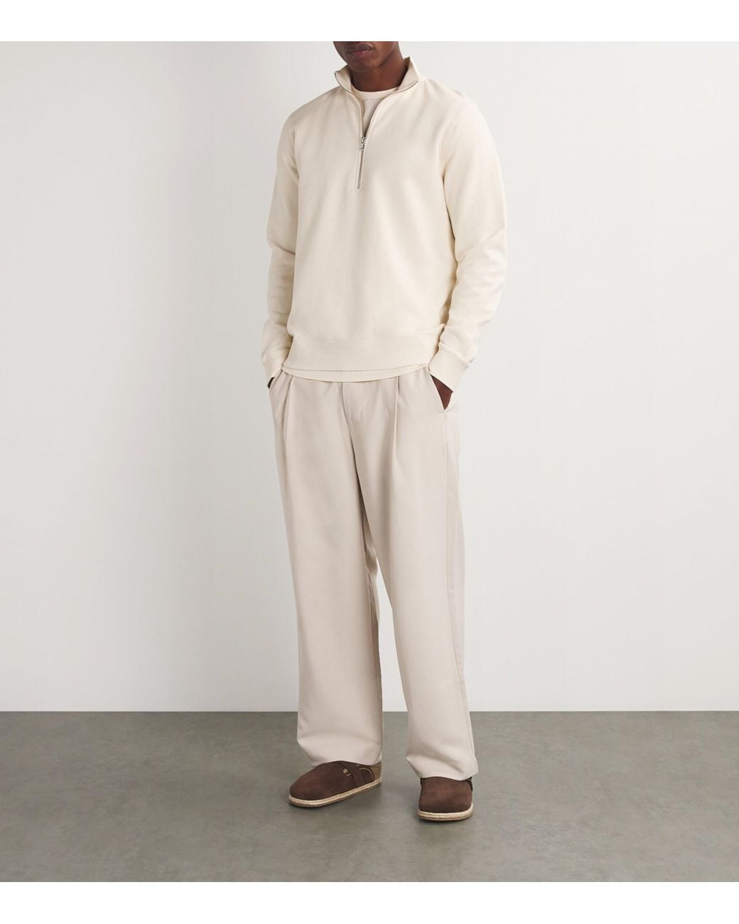 Sunspel White Cotton-Blend Half-Zip Sweatshirt for men