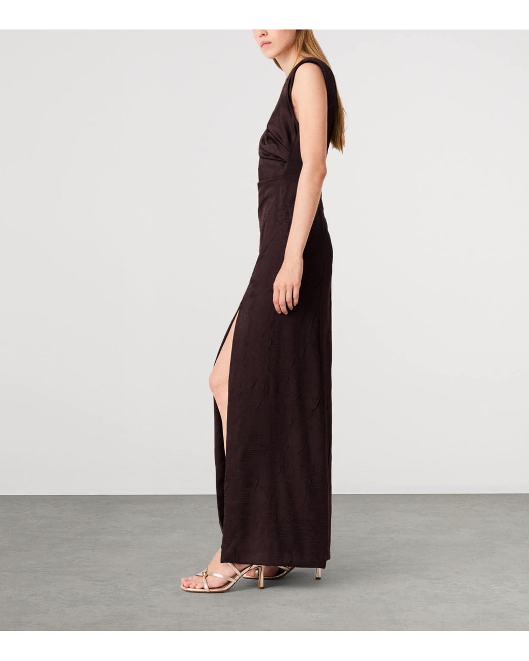 Maje Purple Ruched Sleeveless Midi Dress