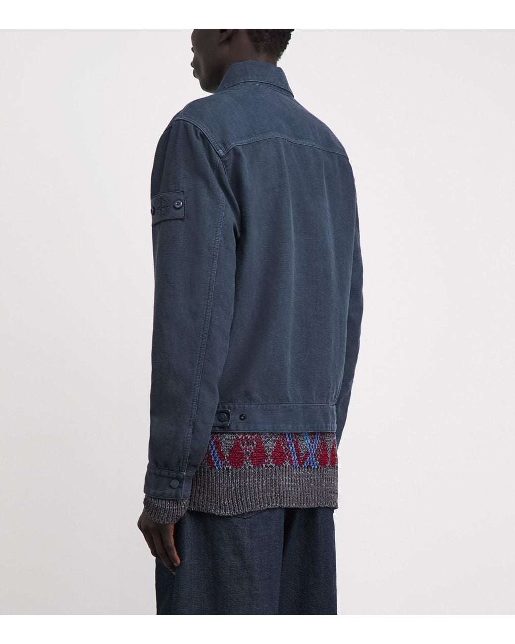 Stone Island Blue Linen-Blend Ghost Coach Jacket for men