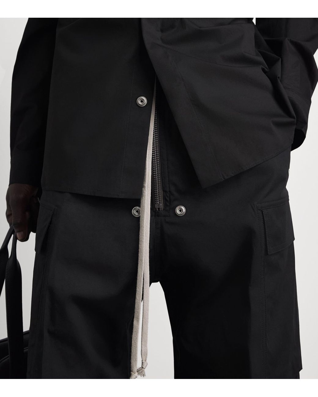 Rick Owens Black Stretch-Cotton Wide-Leg Cargobelas Trousers for men