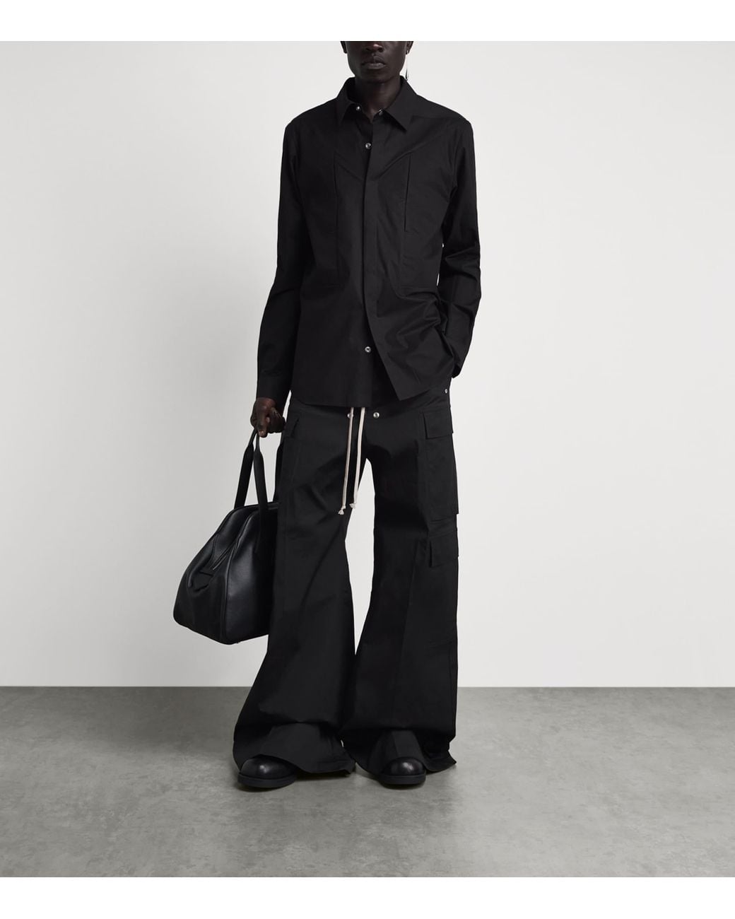 Rick Owens Black Stretch-Cotton Wide-Leg Cargobelas Trousers for men