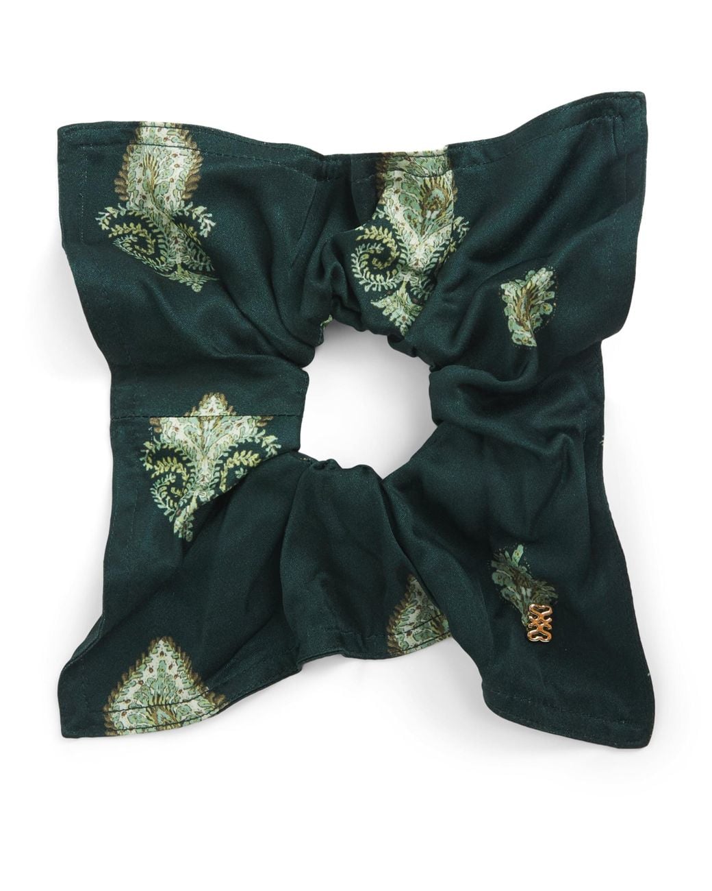 Sandro Green Silk Floral Print Scrunchie