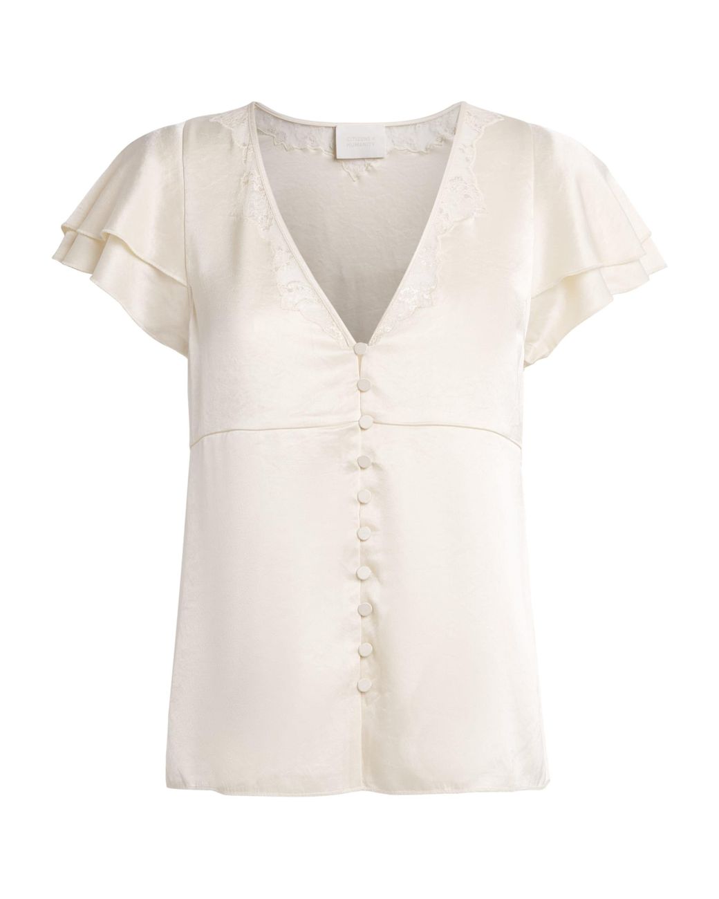 Citizens of Humanity White Lola Ruffle-Sleeve Blouse