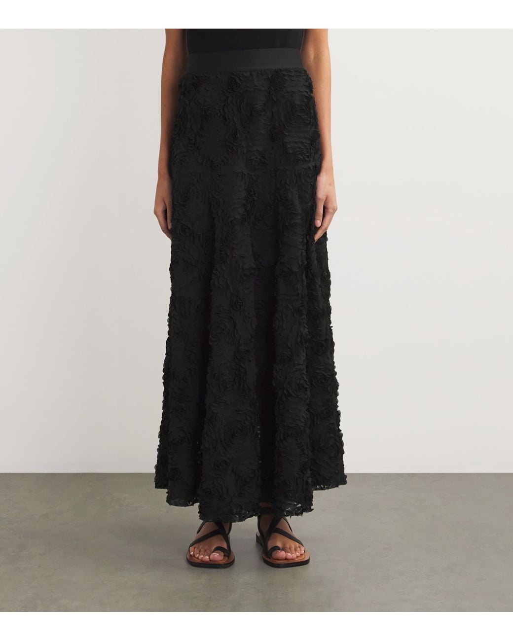 Maje Black Tulle Embroidered Maxi Skirt