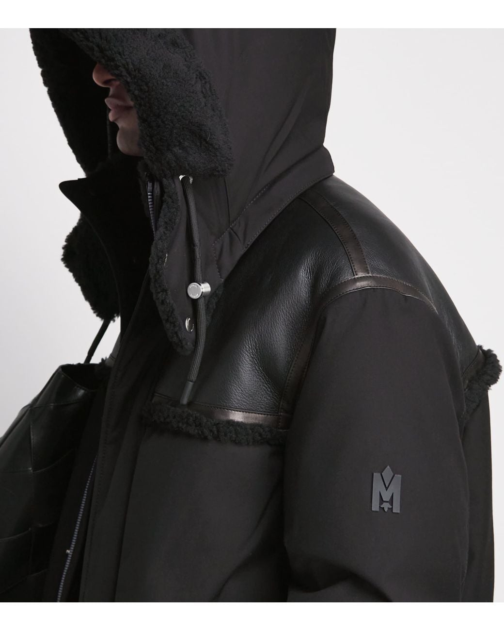 Mackage Black Shearling-Trim Down Bear Coat for men