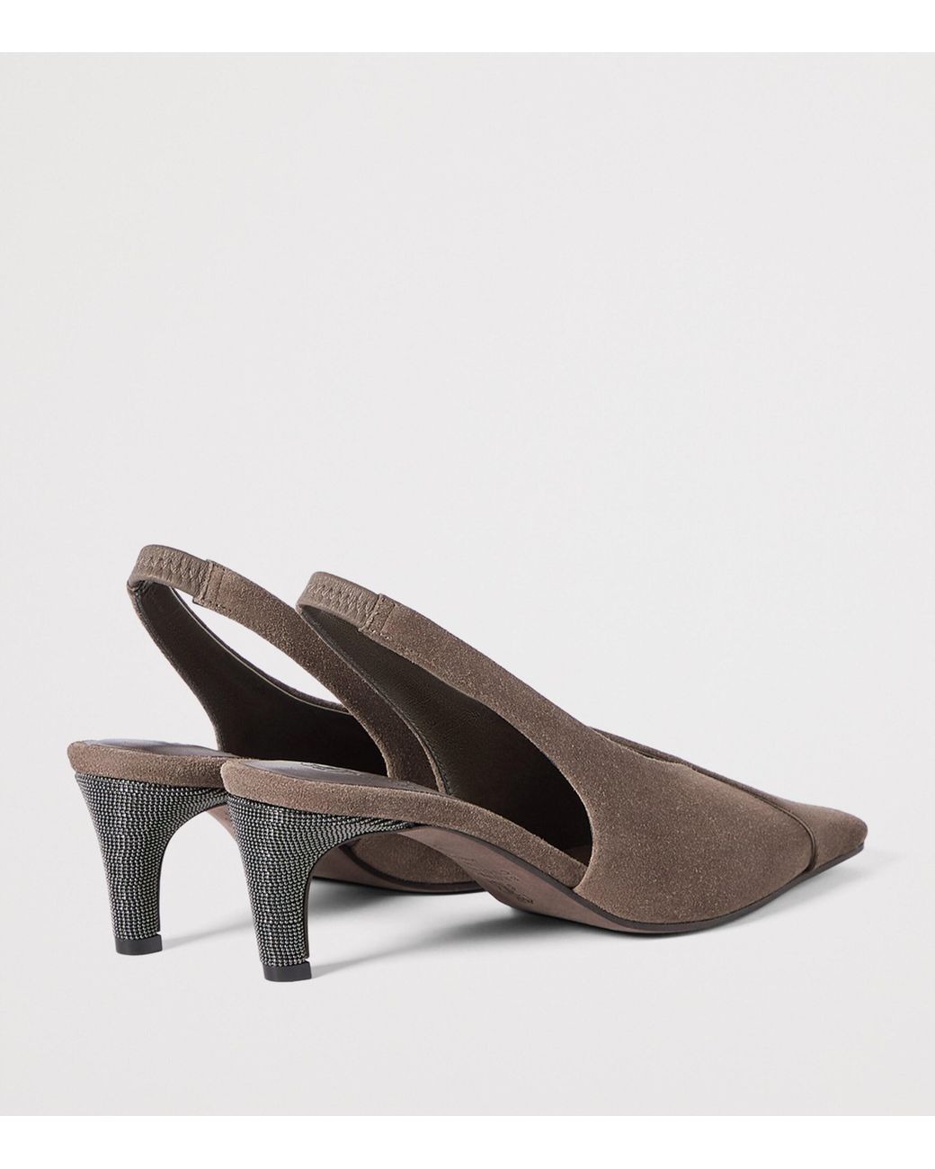 Brunello Cucinelli Brown Suede Monili Slingback Pumps 70