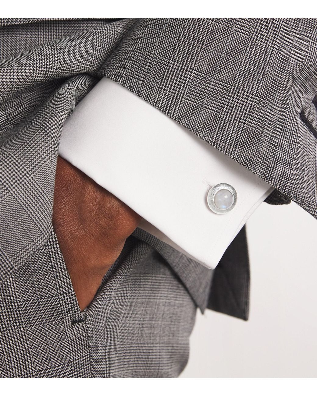 Tateossian Metallic Rhodium-Plated And Moonstone Graffiato Cufflink for men