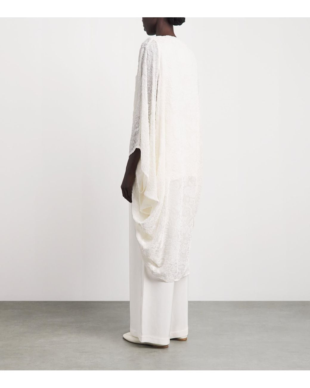 Eskandar White Floral Cocoon Shawl Cardigan