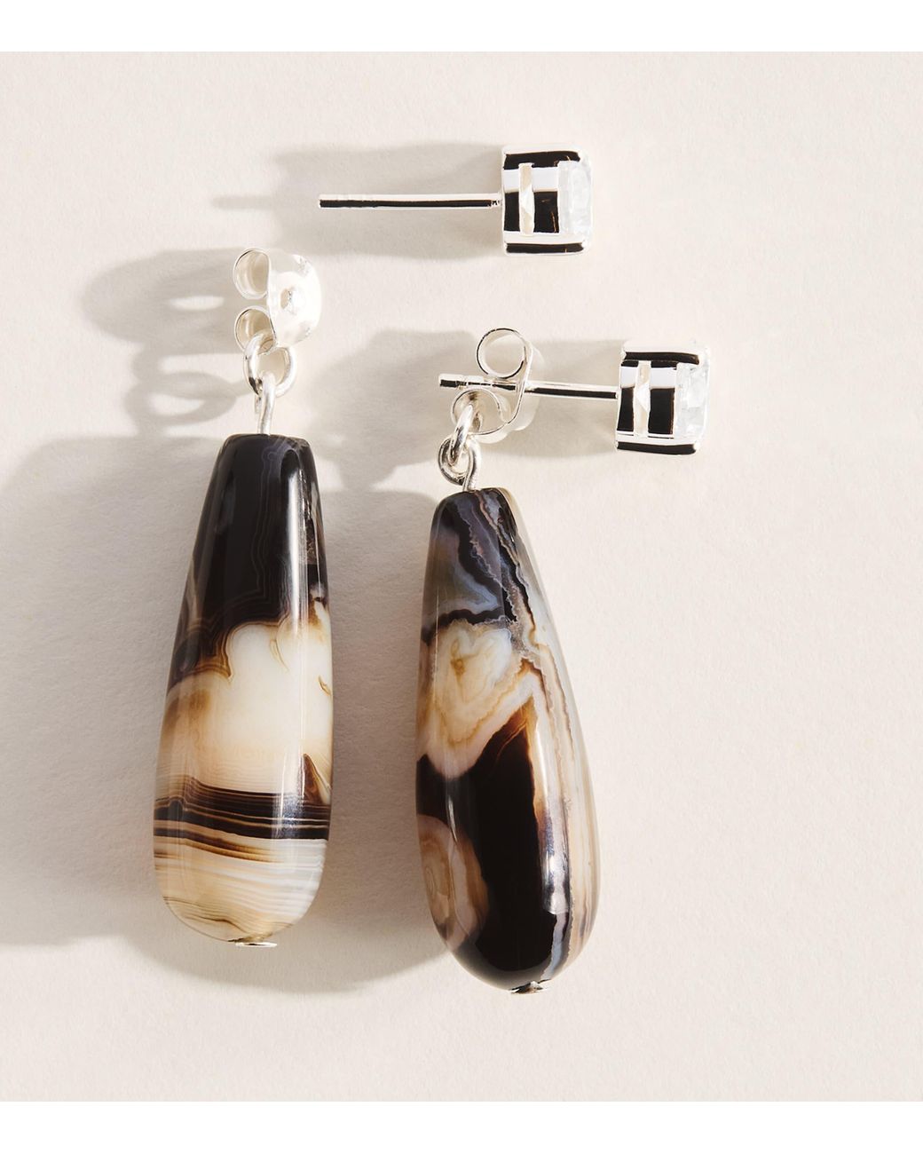 COMPLETEDWORKS Natural Cubic Zirconia And Banded Agate Drop Earrings