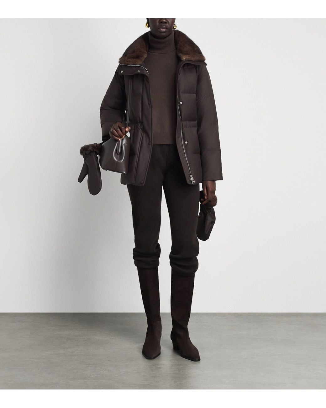 Yves Salomon Black Wool-Silk Fur-Trim Down Jacket