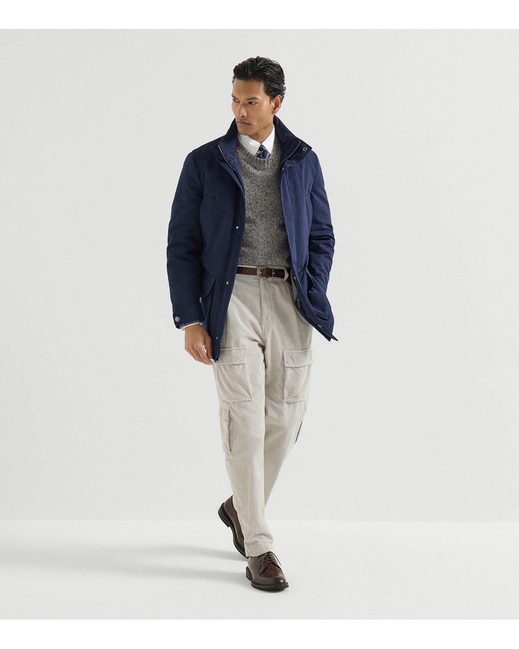Brunello Cucinelli Gray Virgin Wool-Silk-Cashmere Sweater for men