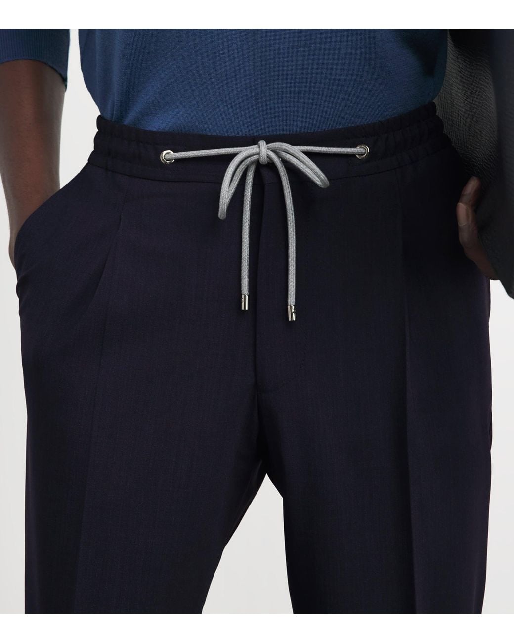 Corneliani Blue Stretch-Virgin Wool Drawstring Trousers for men