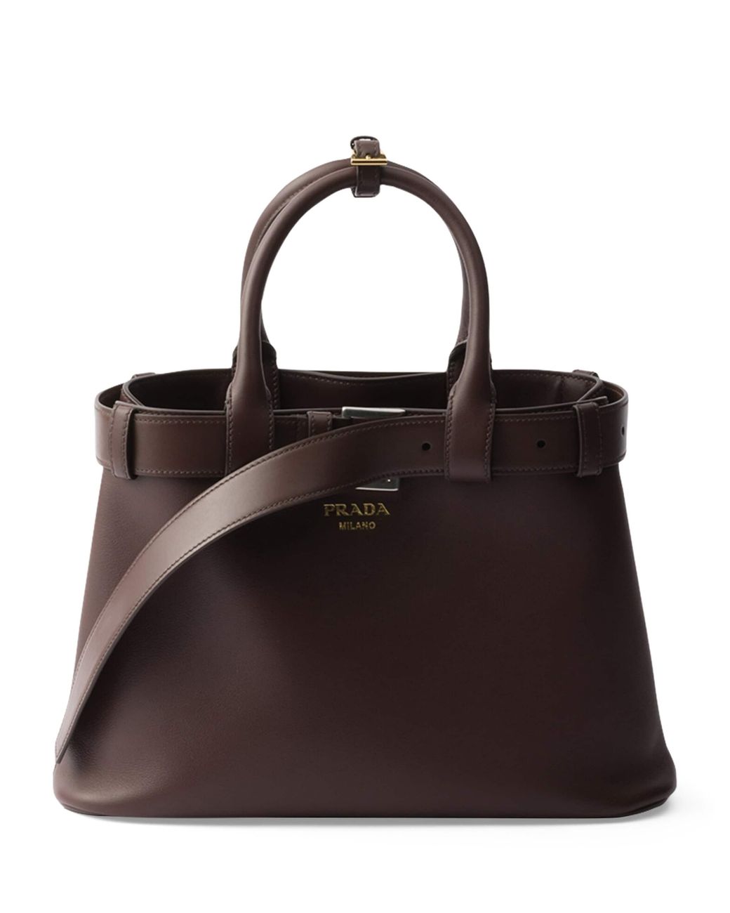 Prada Black Small Leather Buckle Tote Bag