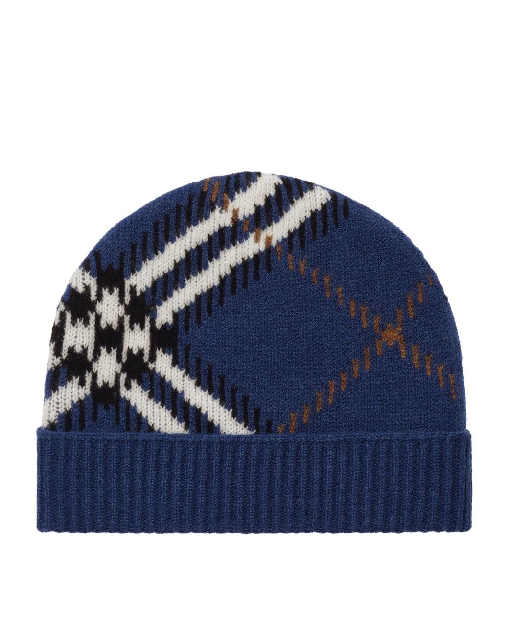 Burberry Blue Cashmere-Blend Check Beanie for men