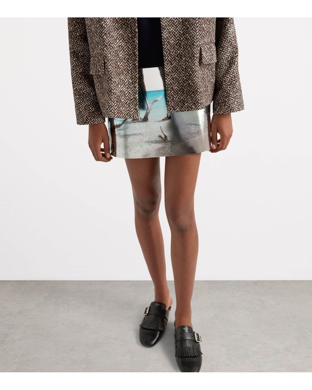 Prada Calfskin Shiny Mini Skirt in Blue | Lyst Canada