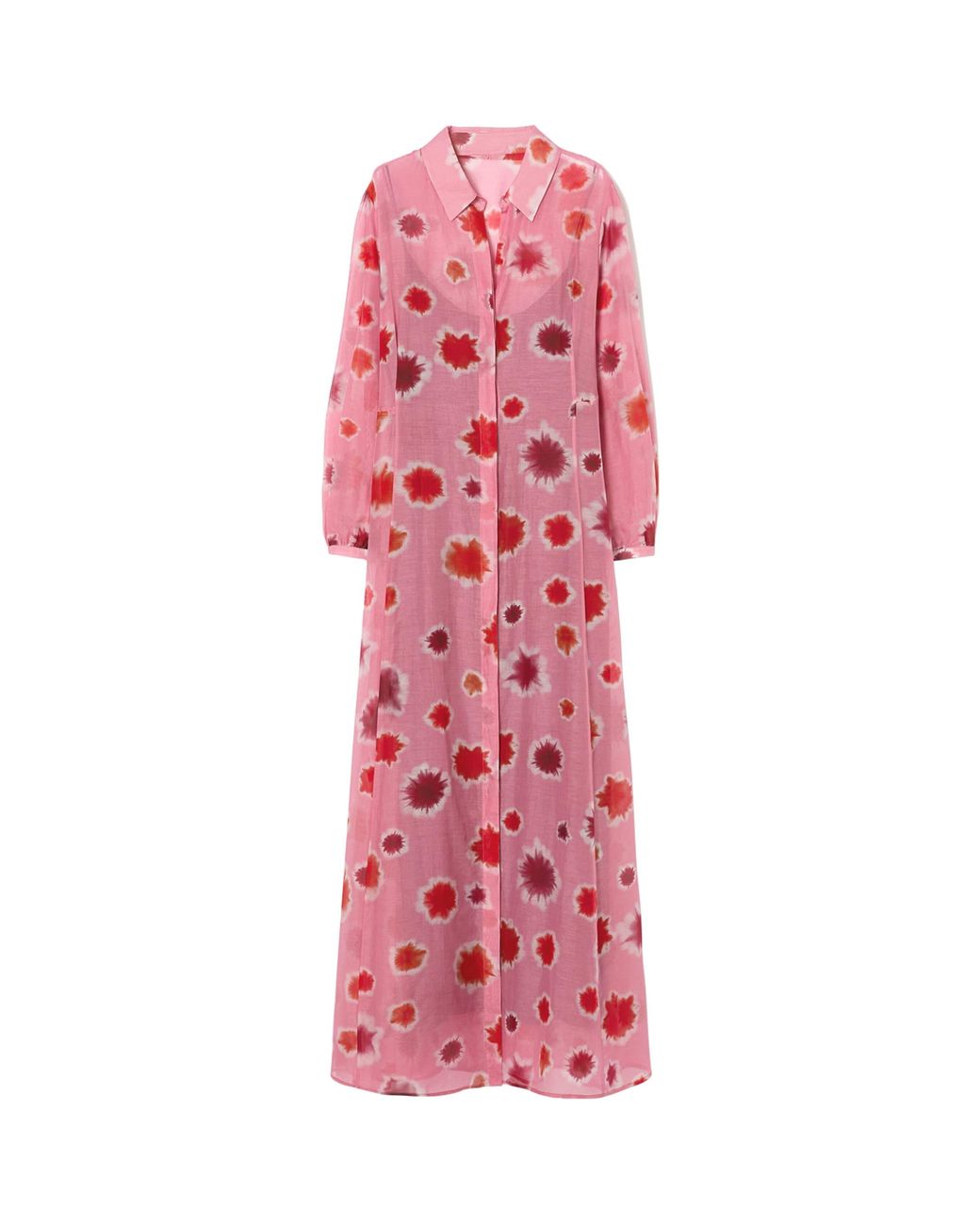Marina Rinaldi Pink Cotton-Silk Maxi Shirt Dress
