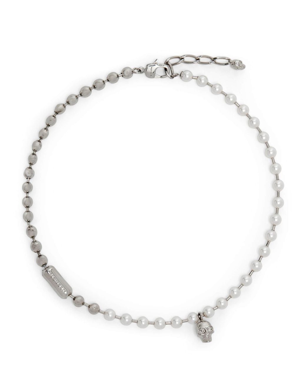 McQueen Metallic Faux Pearl And Skull Necklace for men