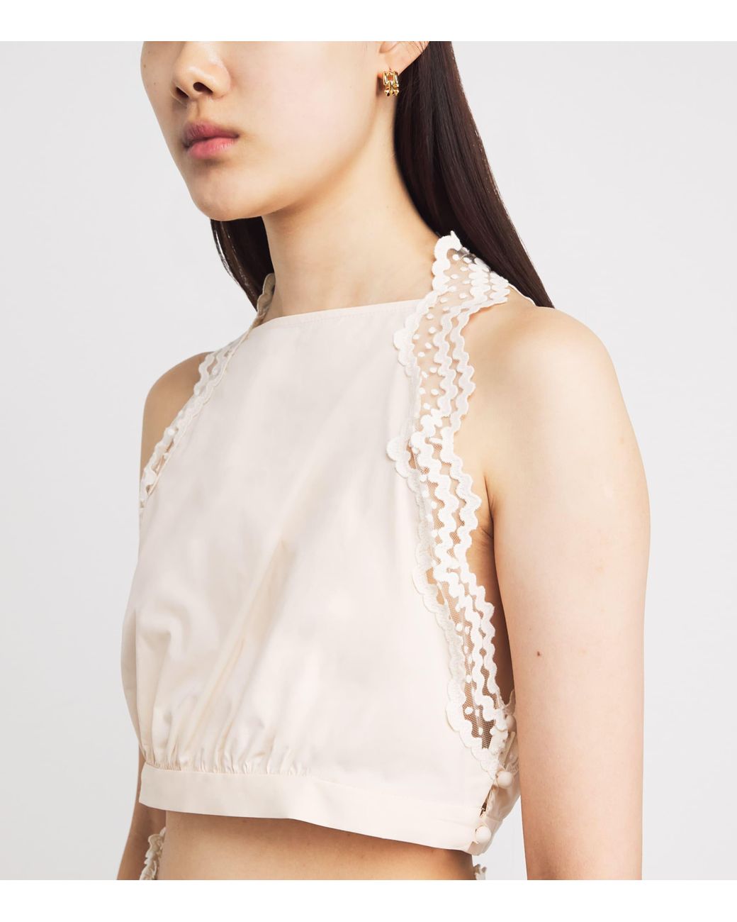 Sandro White Cotton Lace-Trim Crop Top