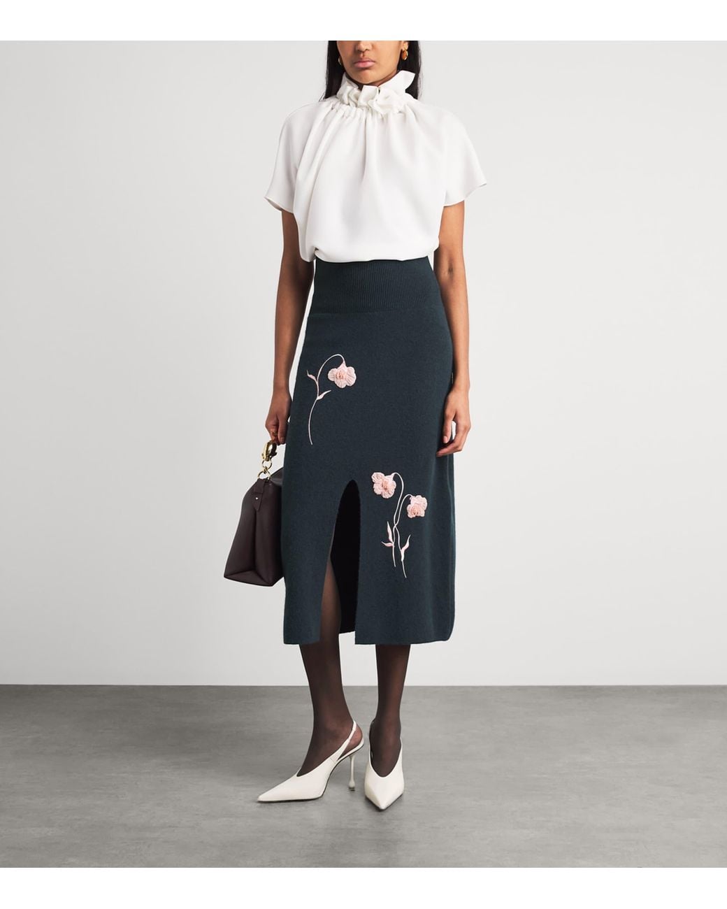 Erdem Blue Embroidered Midi Pencil Skirt