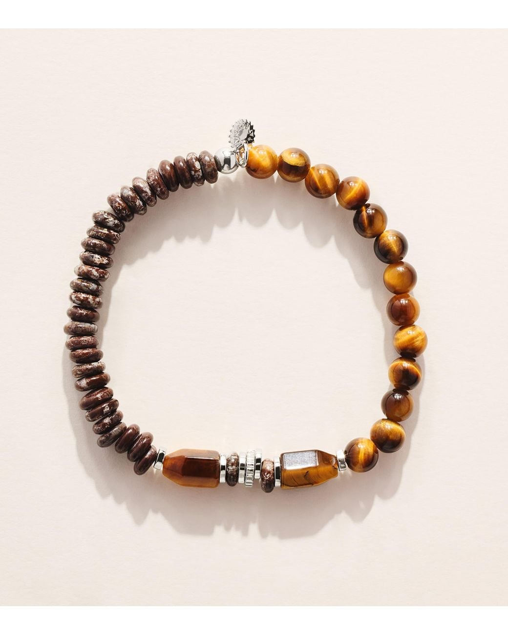 Tateossian Natural Sterling And Tiger Eye Totem Bracelet for men