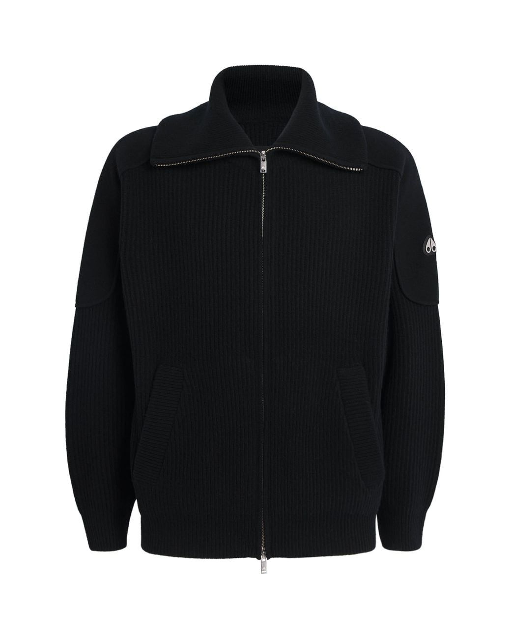 Moose Knuckles Black Wool Ribbed Zip-Up Cardigan for men