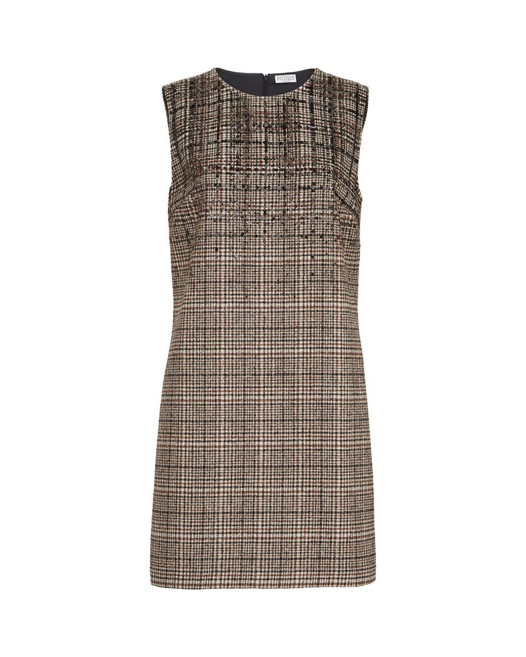 Brunello Cucinelli Brown Alpaca-Wool-Blend Check Mini Dress