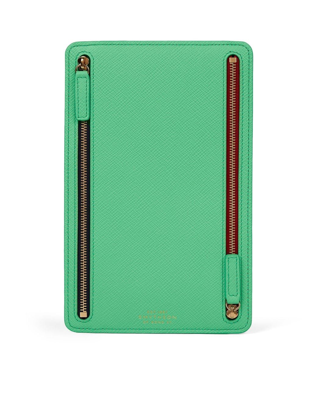 Smythson Green Leather Panama Multi-Zip Travel Wallet for men
