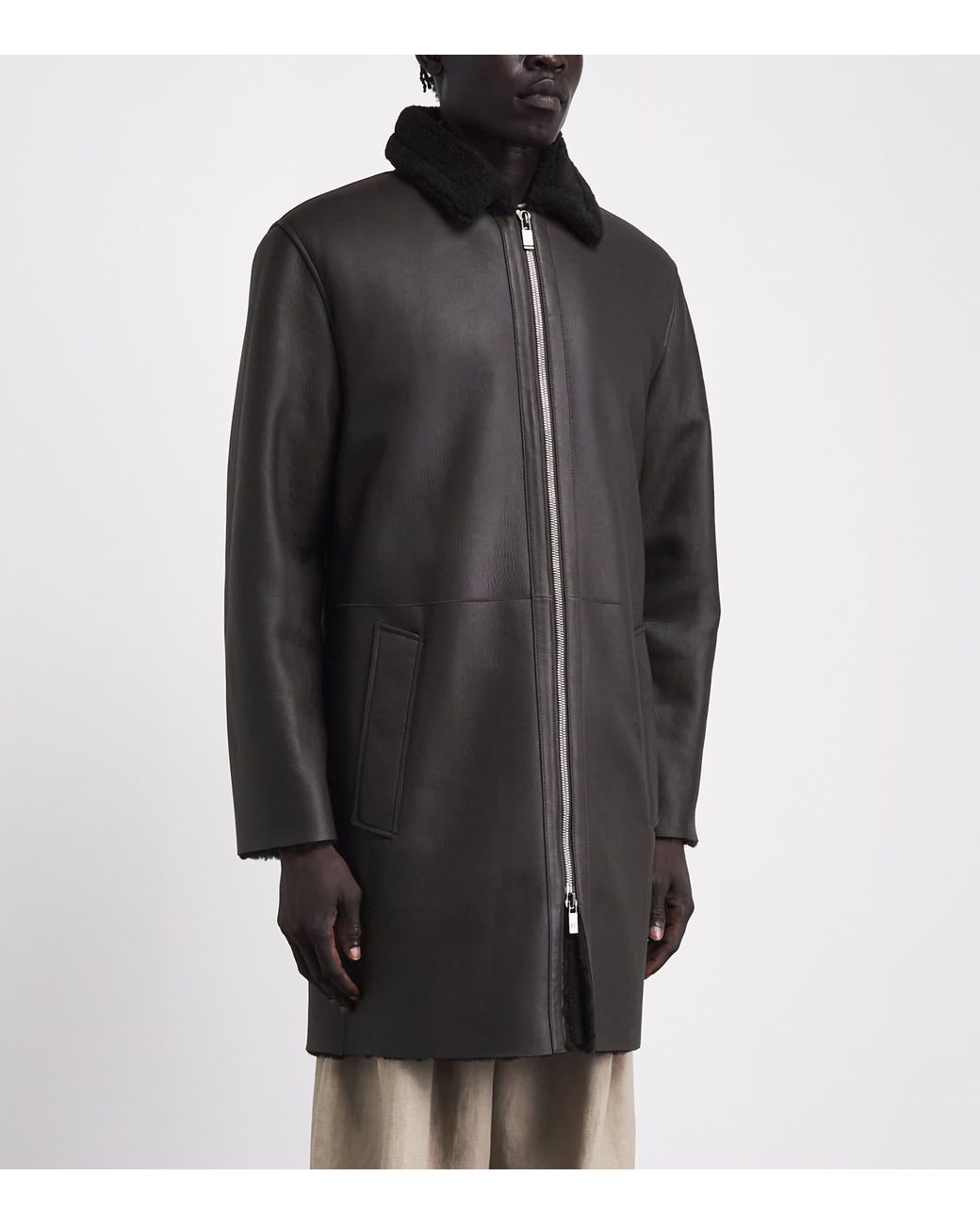 Pal Zileri Gray Lamb Shearling Long Coat for men