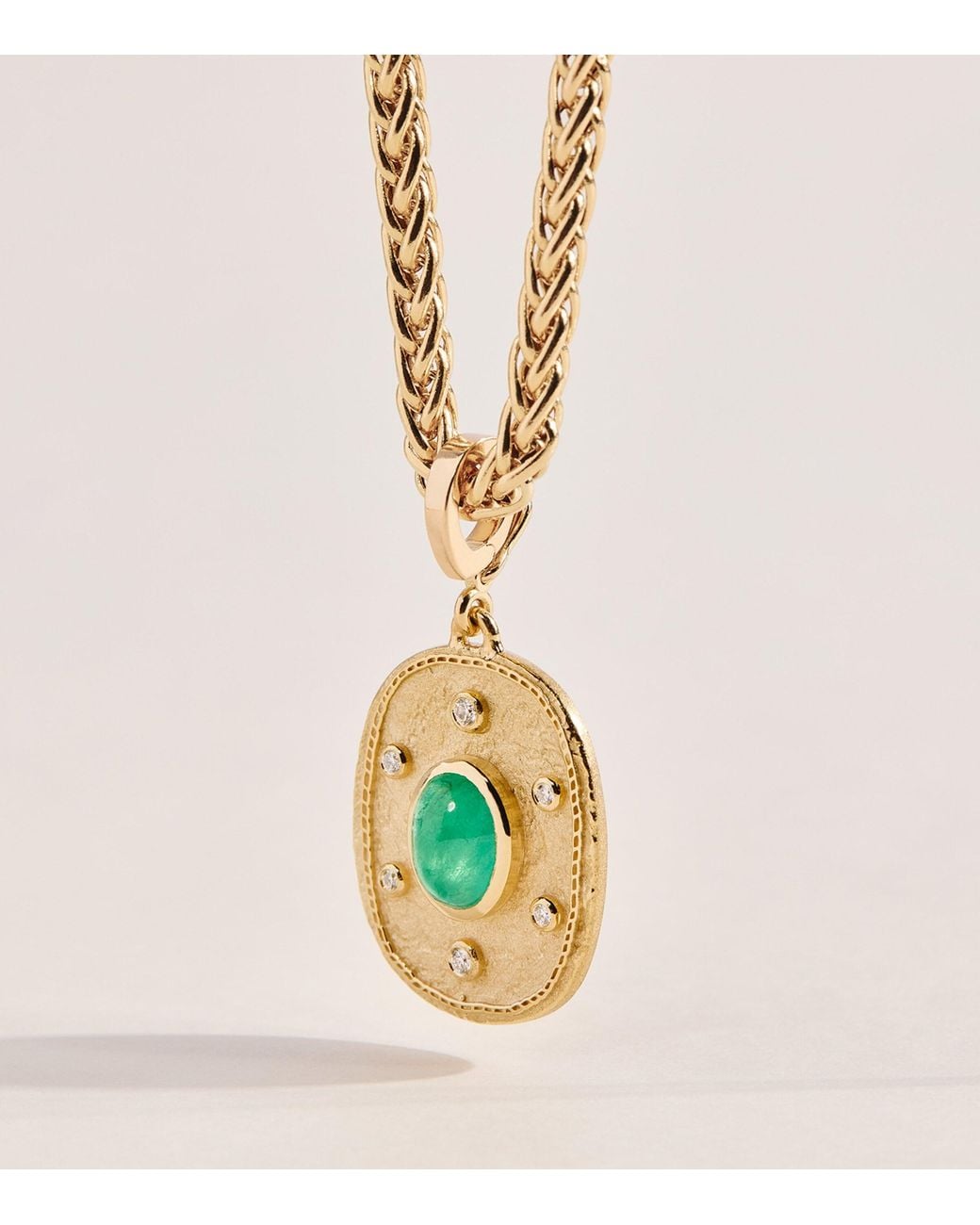 Azlee Metallic Diamond And Emerald Regina Coin Charm