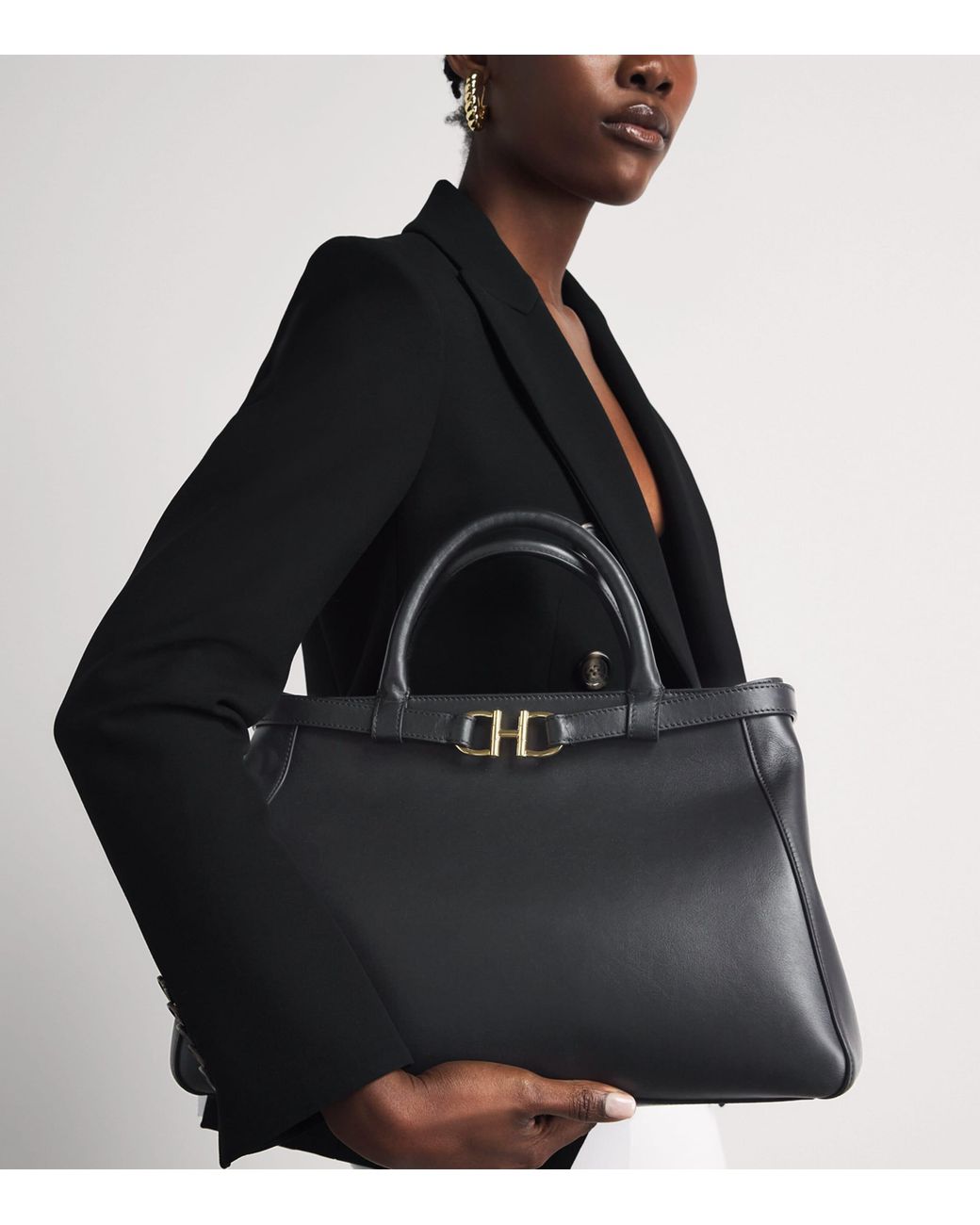 Harrods Black Medium Leather Grace Top-Handle Bag