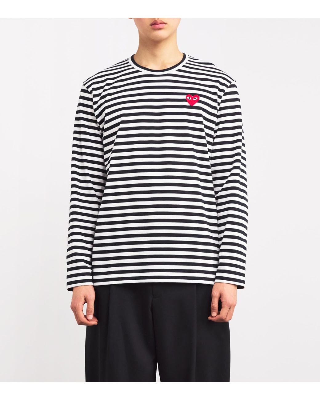 COMME DES GARÇONS PLAY Blue Striped Heart Logo T-Shirt for men