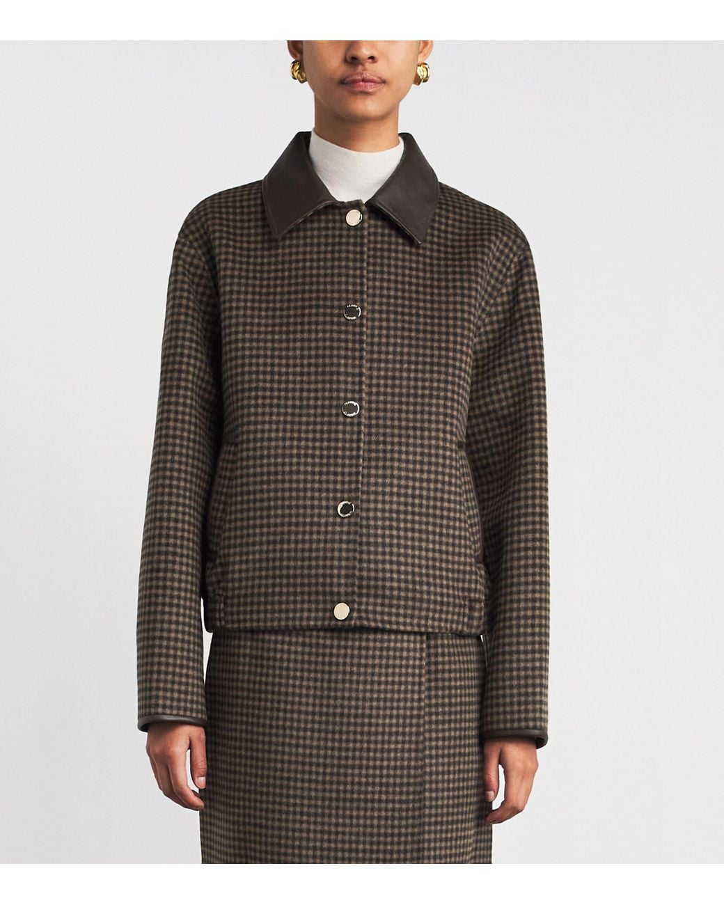 Claudie Pierlot Brown Wool-Blend Check Blouson Jacket