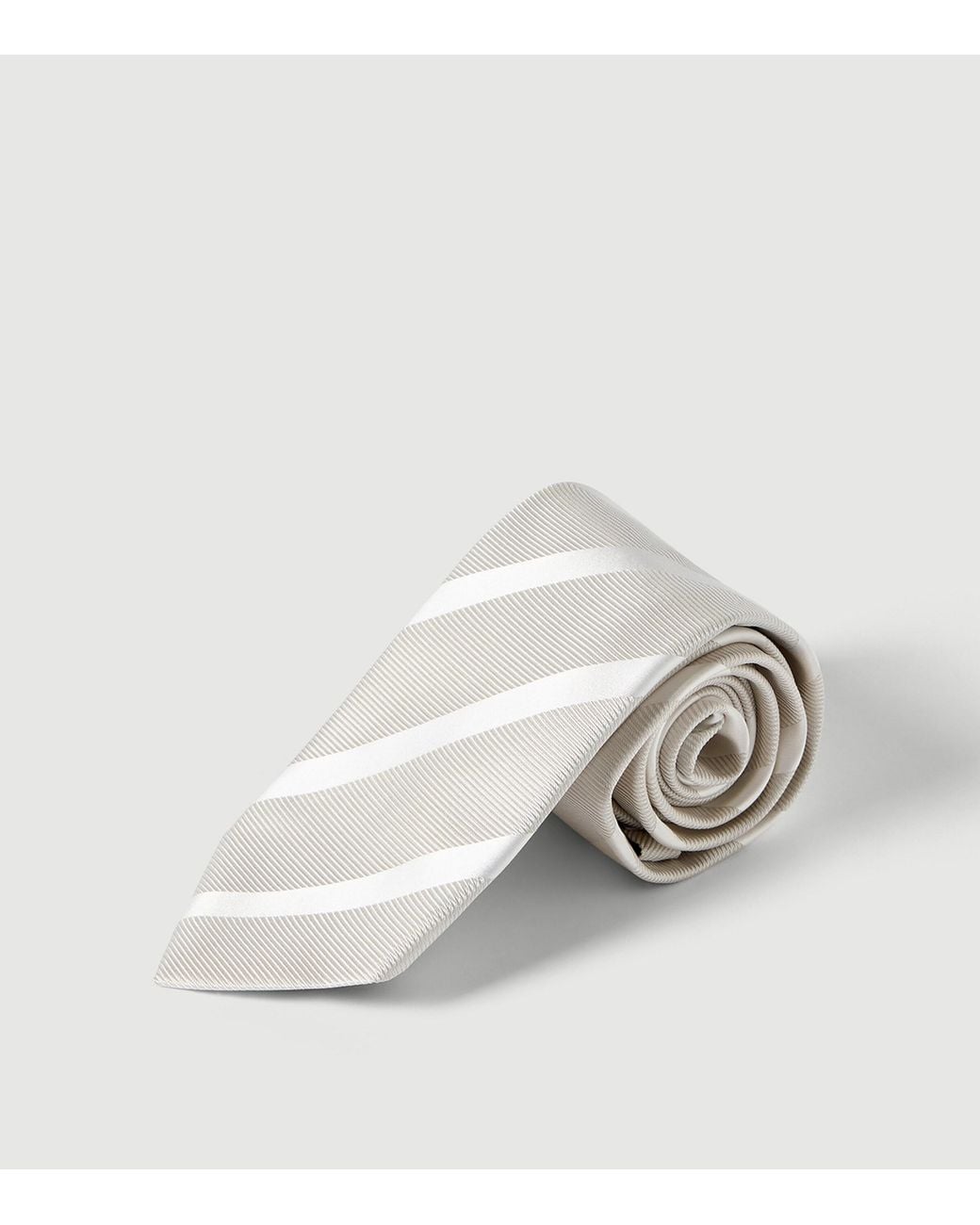 Brunello Cucinelli White Silk Stripe Tie for men