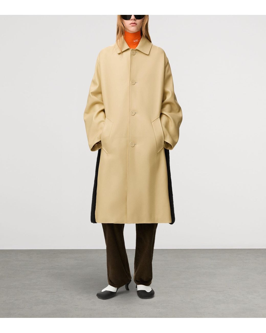 Loewe Natural Nappa Lambskin Shearling-Trim Coat